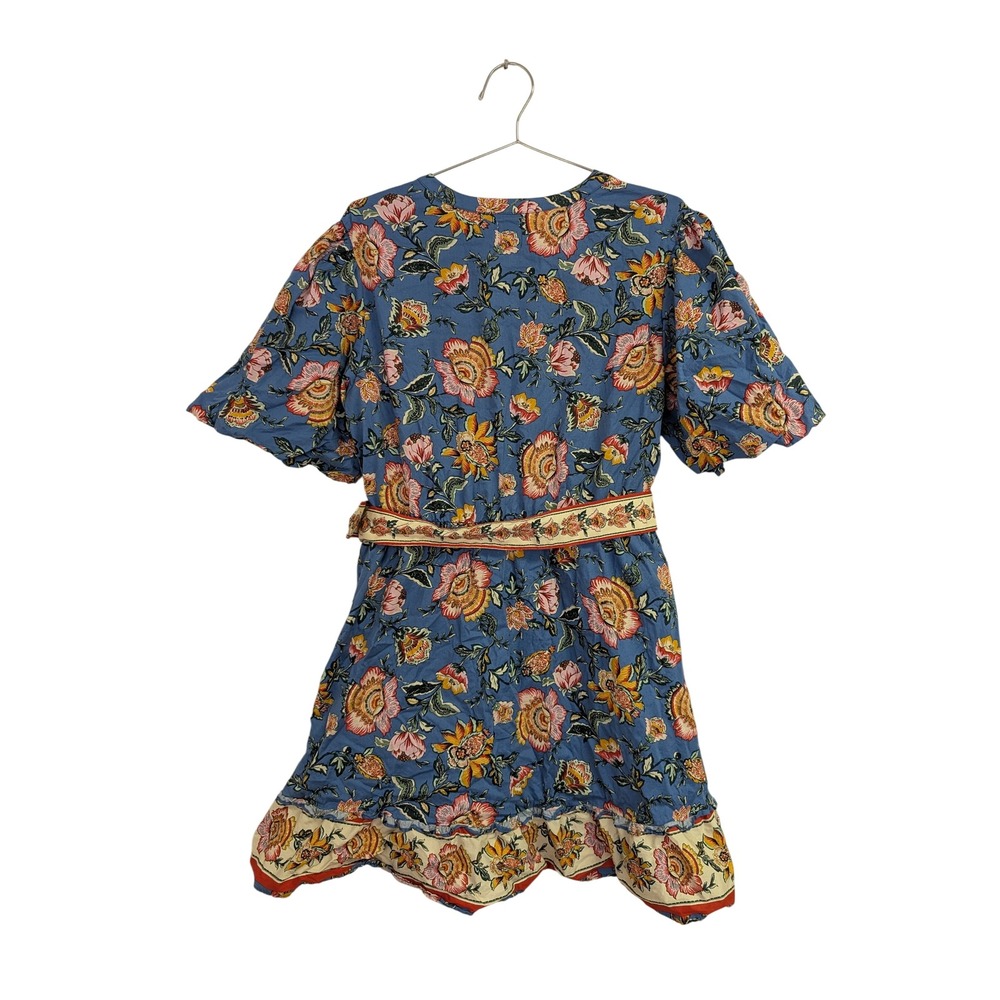 Joie Baha Floral Dress Puff Sleeve Belted Preppy Colorful Blue Size 10 - Picture 8 of 8